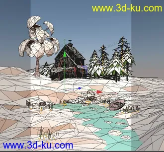 3D打印模型lowpoly 冬季森林木屋 雪景的图片