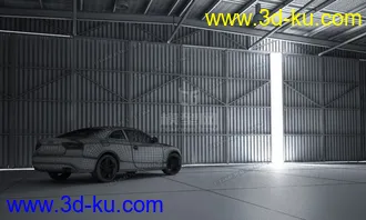 非常使用的奥迪汽车外加车库模型的图片