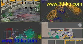 3D打印模型小桥流水植物景观水塘意境小景水系水流的图片