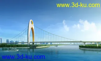 场景 模型下载  max  斜拉桥 创意桥设计 白天的图片