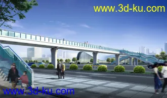 天桥 场景 模型下载  max  创意桥设计 白天 蓝天 河的图片