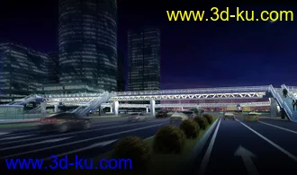 天桥 场景 模型下载  max  创意桥设计 白天 蓝天 河的图片