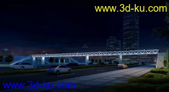 天桥 场景 模型下载  max  创意桥设计 白天 蓝天 河的图片