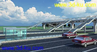天桥 场景 模型下载  max  创意桥设计 白天 蓝天 河的图片
