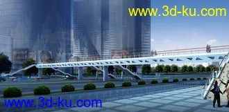 天桥 场景 模型下载  max  创意桥设计 白天 蓝天 河的图片