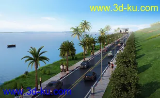公路 场景 模型下载  max  创意桥设计 白天 蓝天 河的图片