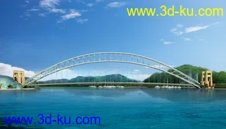 公路 场景 模型下载  max  创意桥设计 白天 蓝天 河的图片