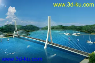 公路 场景 模型下载  max  创意桥设计 白天 蓝天 河的图片