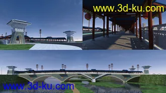 公路 场景 模型下载  max  创意桥设计 白天 蓝天 河的图片