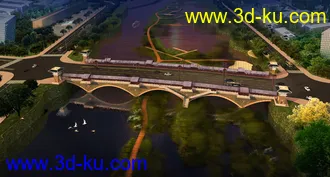 公路 场景 模型下载  max  创意桥设计 白天 蓝天 河的图片