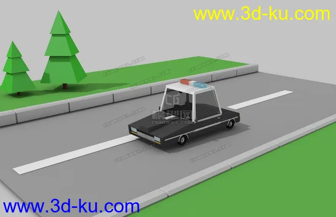 低面警车 lowpoly police car模型的图片2