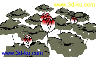 3D打印模型水墨画效果的荷花与荷叶的图片