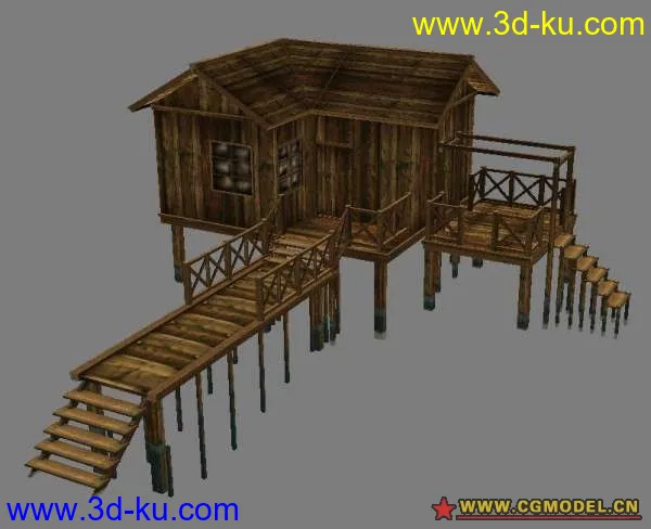 海边沙滩小木屋，游戏低模模型的图片1