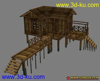 3D打印模型海边沙滩小木屋，游戏低模的图片