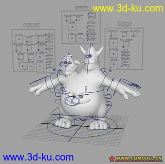 3D打印模型绑定得不错的一个三头怪的图片