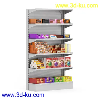 超市货物模型,百货,零售商品,日用商品,水果,面包,书籍,货架,冷饮,收银台,不锈钢栏杆,购物篮子等模型31个的图片