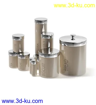 厨房物品模型,平底锅,碗架,碗,罐,碟,调味瓶,厨具,铲,勺子,酱油瓶,不锈钢锅等模型26个的图片