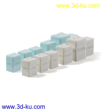 厨房物品模型,平底锅,碗架,碗,罐,碟,调味瓶,厨具,铲,勺子,酱油瓶,不锈钢锅等模型26个的图片