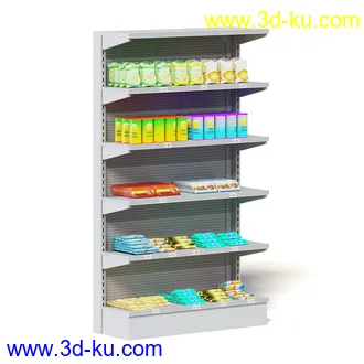 超市设备,超市商品,货架,货物,商品,杂货,收银机,安检机,食品,零售品,冷饮等超市物品模型40个的图片