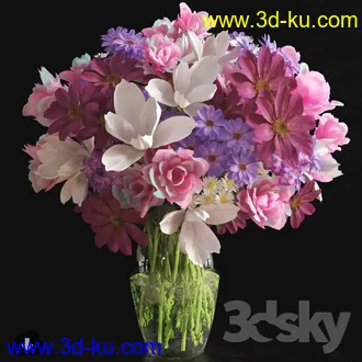 鲜花模型合集,玫瑰,康乃馨,菊花等花瓶鲜花模型的图片3