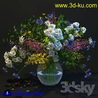 鲜花模型合集,玫瑰,康乃馨,菊花等花瓶鲜花模型的图片15