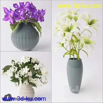 鲜花模型合集,玫瑰,康乃馨,菊花等花瓶鲜花模型的图片17