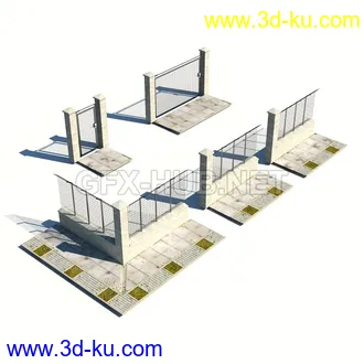 栅栏,围栏,长椅,围墙,石亭,小桥,护栏,亭子,隔离草坪,木椅等模型合集的图片6