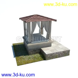 栅栏,围栏,长椅,围墙,石亭,小桥,护栏,亭子,隔离草坪,木椅等模型合集的图片8