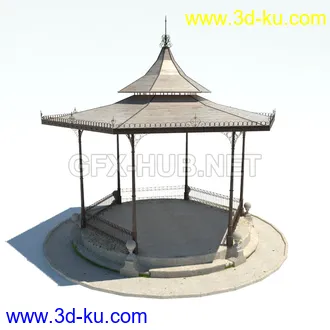 栅栏,围栏,长椅,围墙,石亭,小桥,护栏,亭子,隔离草坪,木椅等模型合集的图片10