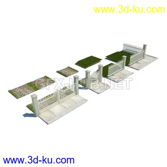 栅栏,围栏,长椅,围墙,石亭,小桥,护栏,亭子,隔离草坪,木椅等模型合集的图片24