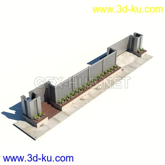 栅栏,围栏,长椅,围墙,石亭,小桥,护栏,亭子,隔离草坪,木椅等模型合集的图片25