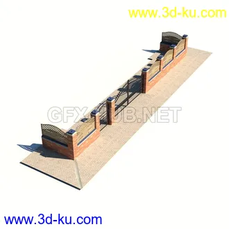 栅栏,围栏,长椅,围墙,石亭,小桥,护栏,亭子,隔离草坪,木椅等模型合集的图片28