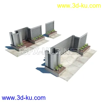 栅栏,围栏,长椅,围墙,石亭,小桥,护栏,亭子,隔离草坪,木椅等模型合集的图片35
