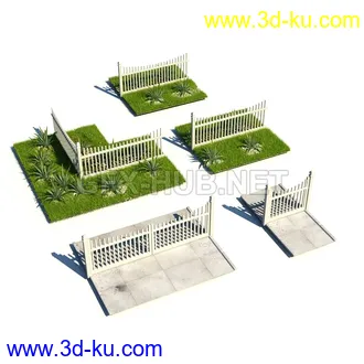 栅栏,围栏,长椅,围墙,石亭,小桥,护栏,亭子,隔离草坪,木椅等模型合集的图片46