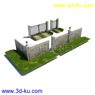 栅栏,围栏,长椅,围墙,石亭,小桥,护栏,亭子,隔离草坪,木椅等模型合集的图片49