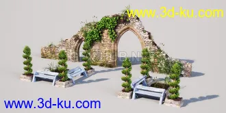 花园场景,草坪,园艺,园林景观,草地,树桩,假山,小水池,石头,岩石,欧式亭子等模型合集的图片17