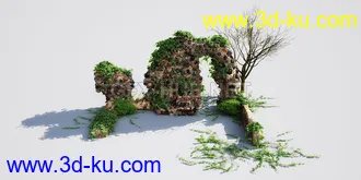 花园场景,草坪,园艺,园林景观,草地,树桩,假山,小水池,石头,岩石,欧式亭子等模型合集的图片22