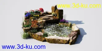 花园场景,草坪,园艺,园林景观,草地,树桩,假山,小水池,石头,岩石,欧式亭子等模型合集的图片23