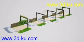 花园场景,草坪,园艺,园林景观,草地,树桩,假山,小水池,石头,岩石,欧式亭子等模型合集的图片24