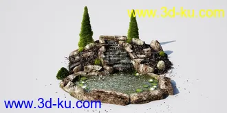花园场景,草坪,园艺,园林景观,草地,树桩,假山,小水池,石头,岩石,欧式亭子等模型合集的图片27