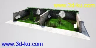 花园场景,草坪,园艺,园林景观,草地,树桩,假山,小水池,石头,岩石,欧式亭子等模型合集的图片57