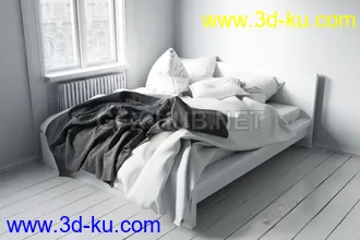床,被子,枕头,床头柜,卧室场景等双人床模型合集的图片3