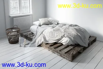 床,被子,枕头,床头柜,卧室场景等双人床模型合集的图片6
