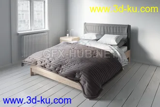 床,被子,枕头,床头柜,卧室场景等双人床模型合集的图片