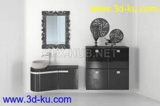 卫生间场景,浴室场景,镜子,洗脸盆等卫浴物品模型合集的图片