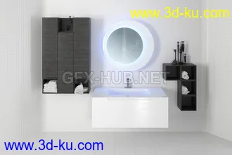 卫生间场景,浴室场景,镜子,洗脸盆等卫浴物品模型合集的图片