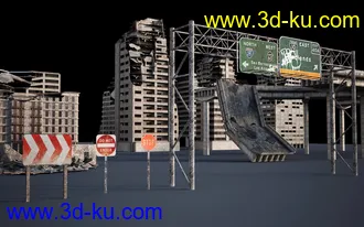 战争废墟模型,城市废墟场景模型的图片