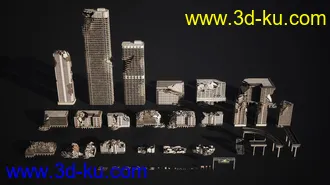 战争废墟模型,城市废墟场景模型的图片