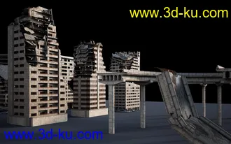 战争废墟模型,城市废墟场景模型的图片