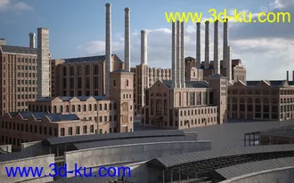 工业建筑,工厂模型，厂房,红砖建筑模型的图片